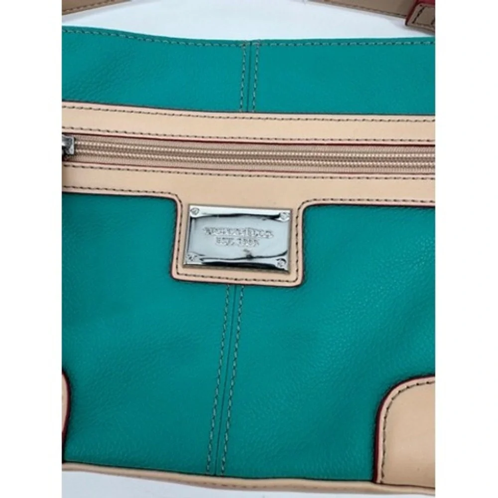 Tignanello Crossbody Bag Women Small Teal Leather Tan Trim New With Tags